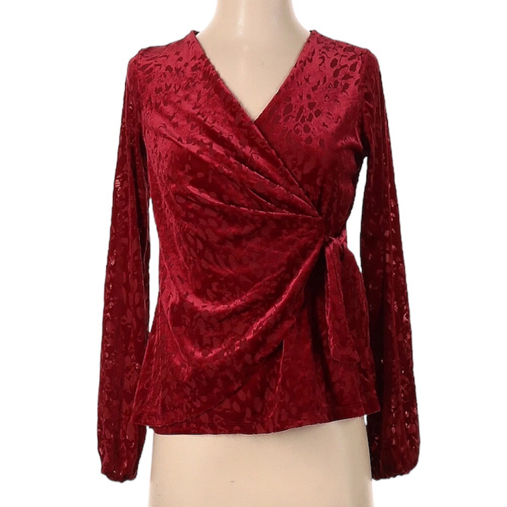 Alfani Red Velvet long Sleeve Top- Size PS